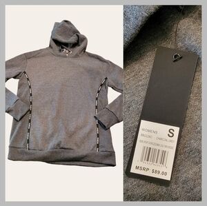 New BEBE Sport women W Oversized Logo Tape Hoodie Gray Sweatshirt $89 T16